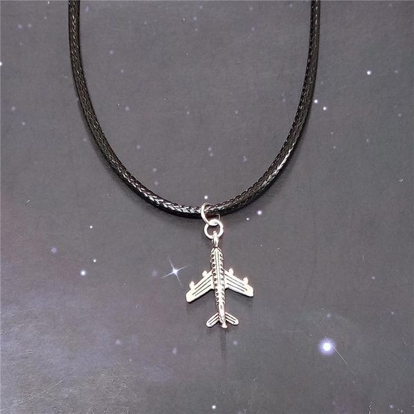 

chokers plane charm choker necklace, airplane black leather choker, aircraft pendant, punk cool necklace, Golden;silver