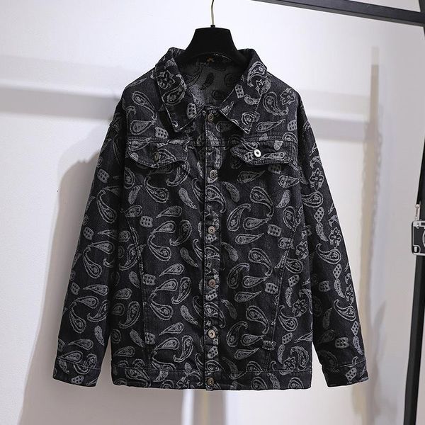 

[ewq] 2021 spring female vintage turn down collar single breasted long-sleeved print graffiti denim jacket cardigan coat 16w303 women's, Black;brown