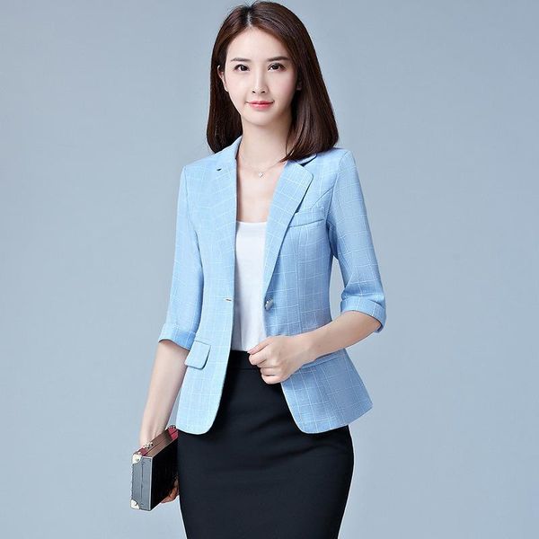 

spring summer small suit ladies short coat temperament seven-point sleeves slim wild casual plaid l474 women's suits & blazers, White;black