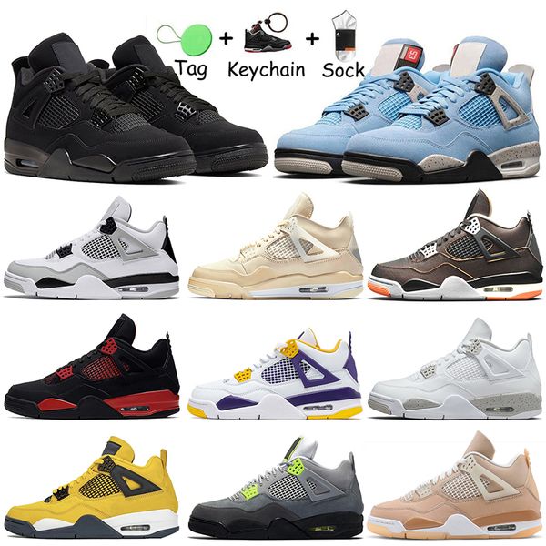 

2022 university blue sail jumpman 4 4s mens basketball shoes white oreo metallic purple military black cat bred shimmer cactus jack trainers, White;red