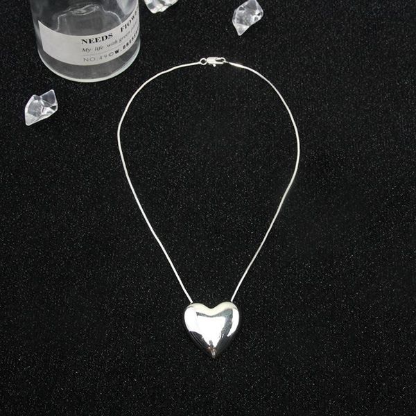 

pendant necklaces lovoacc korean fashion big smooth love heart necklace for women ladies silver colour thin chain accessories