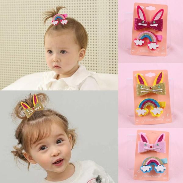 

hair accessories fashion kids infant baby girls cartoon rainbow hairclip hairpin barrettes headwear set, Slivery;white