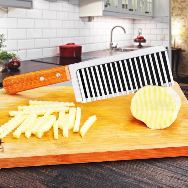 

baking & pastry tools potato knife corrugated shredders slicers wooden handle french style wave crinkle cutter wax vegetable slicer
