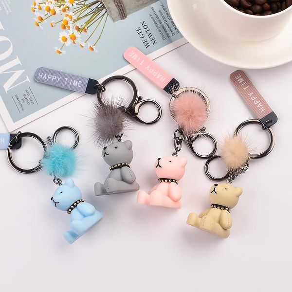 

keychains 2021 fashion korean creative acrylic bear keychain pendant cute lady bag accessories car, Silver