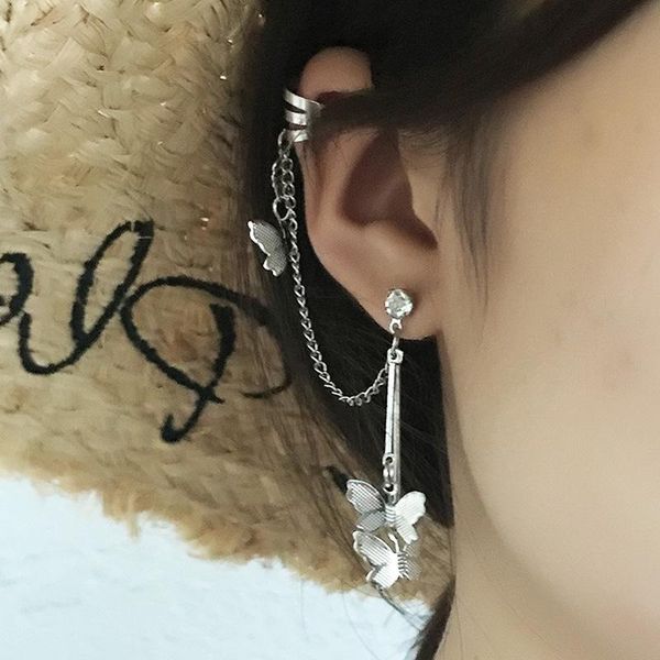 

butterfly cartilage clip stud earrings for women 2021 ear cuff piercing cool earring hip hop jewelry wholesale, Golden;silver