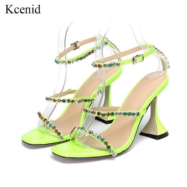 

dress shoes kcenid green gold women summer sandals high heels crystal strap woman open toe rhinestone ladies size 35-42, Black