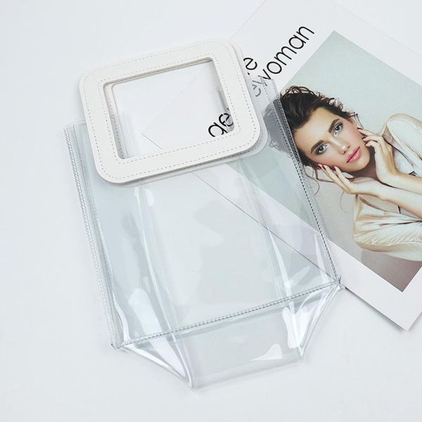 

storage bags transparent tote packaging gift bag with hand loop clear plastic handbag wrapping cosmetic wedding party decor