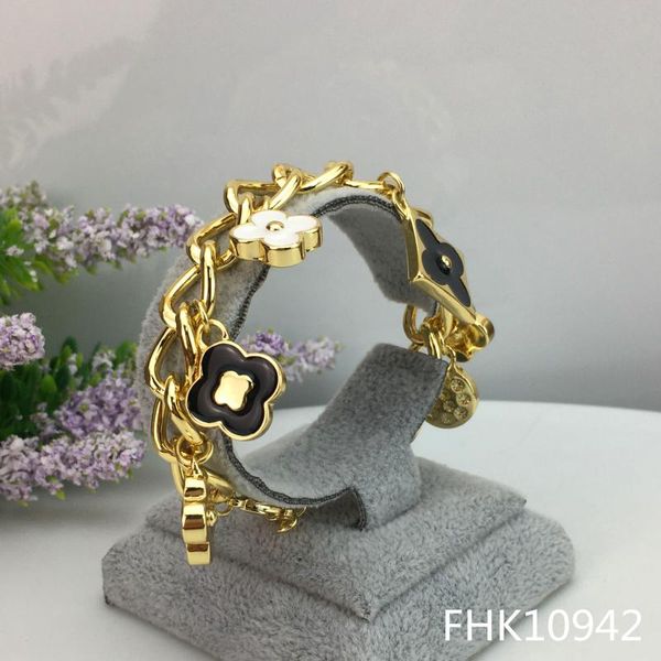 

link, chain mejewelry date bracelets women gold color stainless steel adjustable bangles with flower pendants for girls jewelry gift, Black