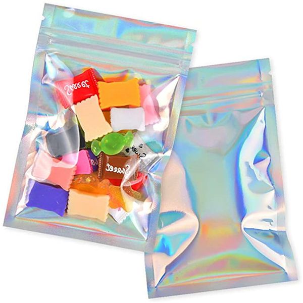 Sacchetto richiudibile in alluminio Sacchetti per imballaggio al dettaglio in plastica Sacchetto olografico sigillabile a prova di odore per la conservazione di cosmetici per alimenti