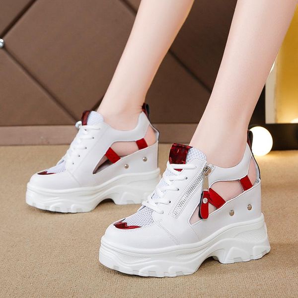 

sandals 2021 summer women 9cm wedges hollow out sneakers ladies breathable mesh platform casual shoes woman white, Black