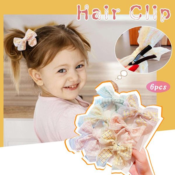 

hair accessories 6pcs meisjes leuke kleurrijke chiffon boog haarspelden kids zoete hoofdband haar ornament kant clips haarspeldjes mode, Slivery;white