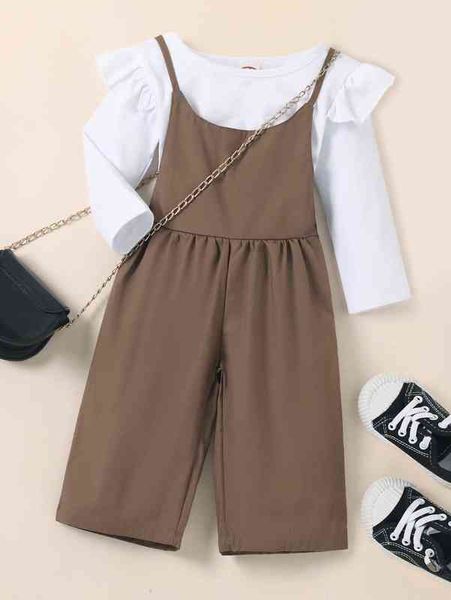 

baby ruffle trim tee & crisscross back jumpsuit she, White