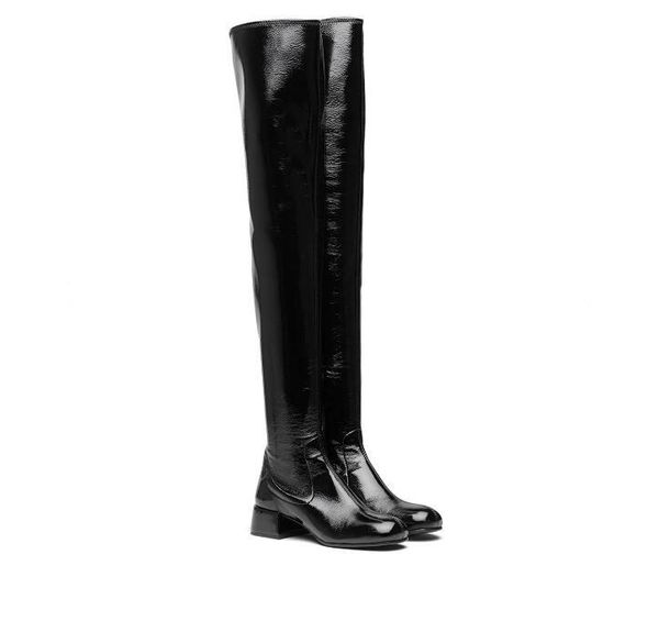 

boots women's shoes milan over the knee leather thigh-high low block heel, Black