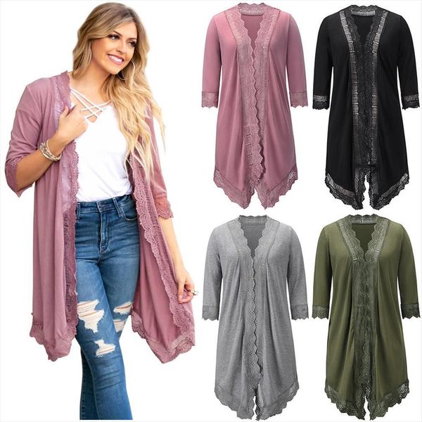 

yg brand womens fashion women sweaters versatile lace jacket spring and summer foreign trade multi color medium length cardigan, White;black