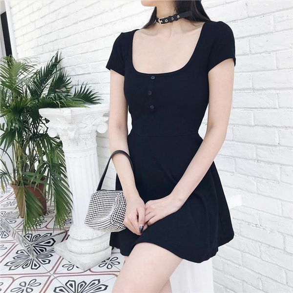 

arrival harajuku punk style cute womens dress black square neck short sleeve summer girl gothic dresses, Black;gray