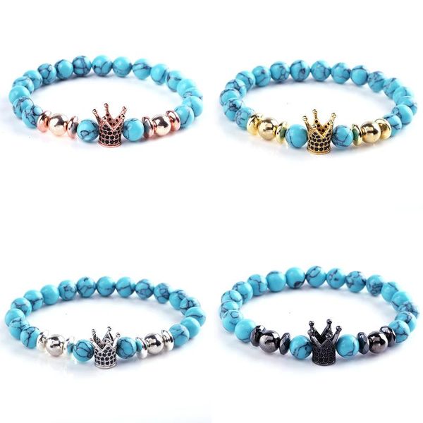 

beaded, strands blue and white men women diy natural stone beaded four color retro crown ball quality day bracelet jewelry gift, Black