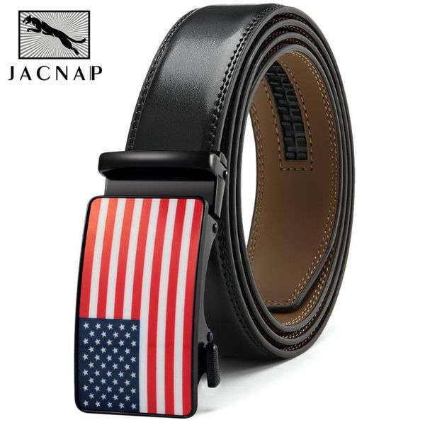 

belts jacnaip automatic leather belt men american flag male usa buckle cowboy style for gift cinturones hombre, Black;brown