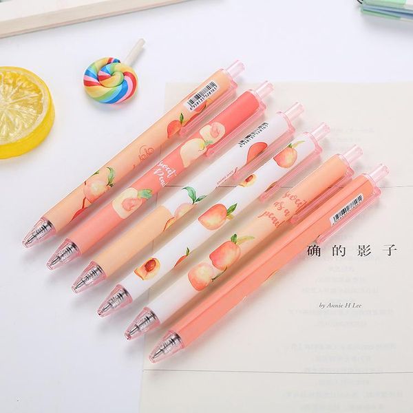 

6pcs creative peach quick-drying press gel pen cute office accessories kawaii stationery cartoon pens for writing