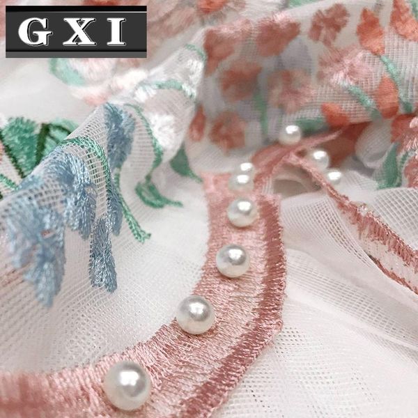 Tende per tende Tende di garza di pizzo laterali europee per soggiorno Camera da letto principessa romantica rosa Tulle ricamato con perle di lusso