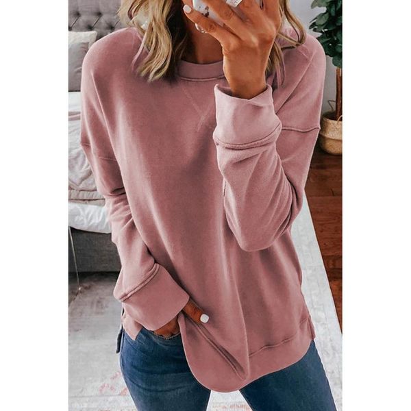 

women's hoodies & sweatshirts fall/winter solid simple long-sleeve blouse women europe and america plus size loose vintage o neck pull, Black