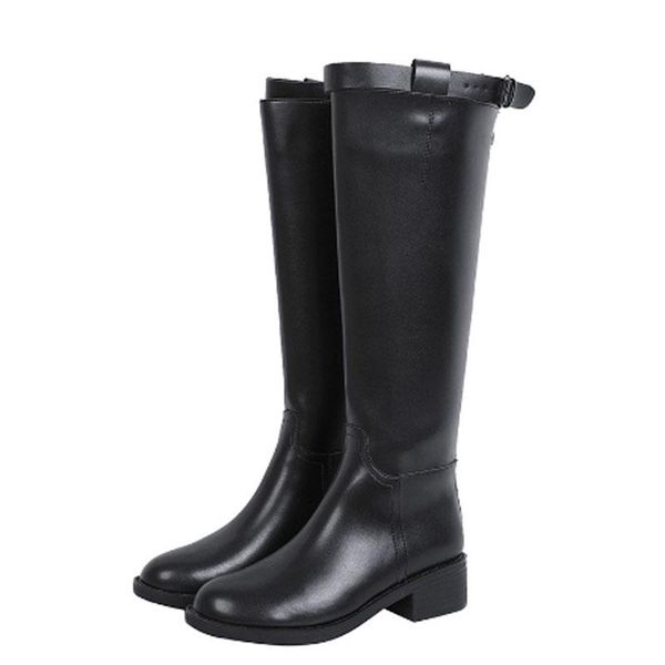

boots women's motorcycle long barrel knight's leather plush snow, Black