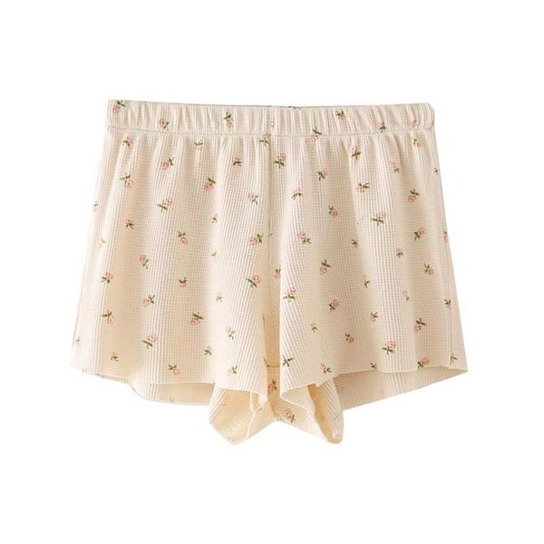 

women's shorts waffle floral soft cotton women 2021 summer fashion high waist flower bottoms casual sweet girls chic sweatshorts, White;black
