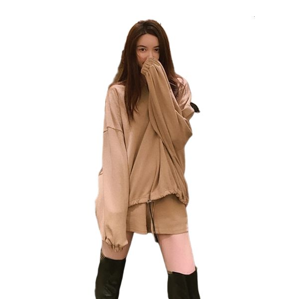 

women's hoodies & sweatshirts 2021 spring autumn women suit oversized sets o neck sweatshirt shorts pants suits gw77, Black