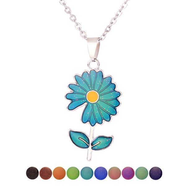 

sunflower mood necklace stainless steel color changing necklaces, Silver