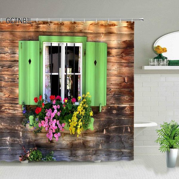 

shower curtains retro country windows beautiful flowers simple art curtain bathroom renovation home decoration