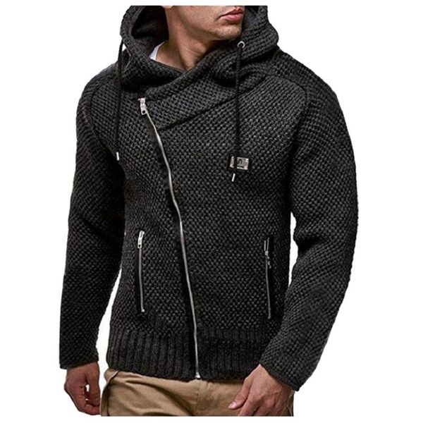 

men's sweaters fashion solid knit hooded oblique zipper 2021 o-neck long sleeve slim fit pullover autumn winter #t3g, White;black