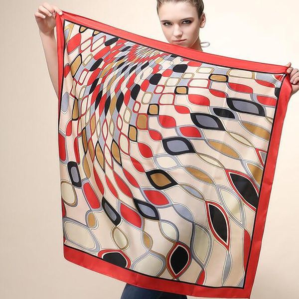 

scarves red silk scarf 2021 fashion shawl 90*90cm women china style satin big square printed ladies' brand rayon, Blue;gray