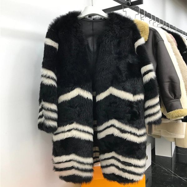 

women's trench coats luxury winter real sheep fur long thick warm hfhx, Tan;black
