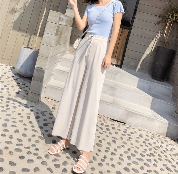

women's pants & capris solid color women casual chic loose wide leg trousers retro teens harajuku hip-hop all-match streetwear, Black;white