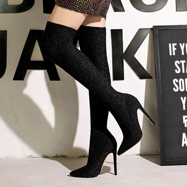 

boots over the knee pointed toe high heels long black gray women thigh stiletto