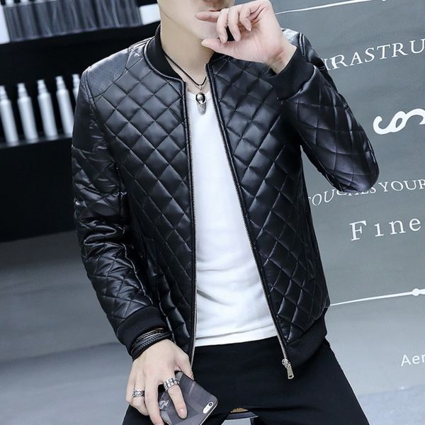 

winter black warm thick stand collar pu leather for men et, Black;brown