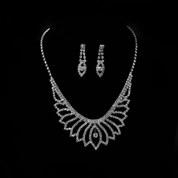 

earrings & necklace l99 romantic bride crystal wedding set flower hollow 2-piece jewelry, Silver