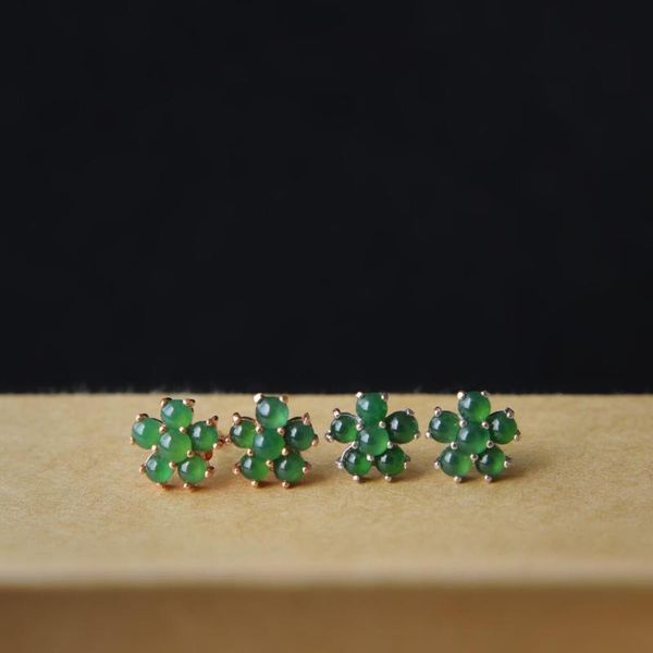 

original craft plum blossom jade earrings bohemian style delicate and fresh charm ladies silver jewelry stud, Golden;silver