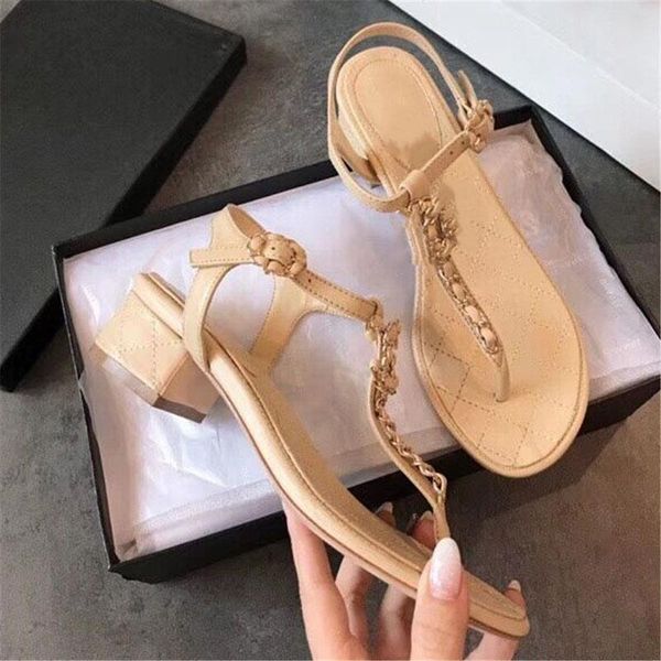 

oney summer 2021 women sandals chain block heel med shoes zapatos mujer, Black