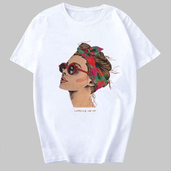 

plus size summer vogue print women t shirt casual harajuku streetwear short sleeve o neck tee camisetas mujer, White