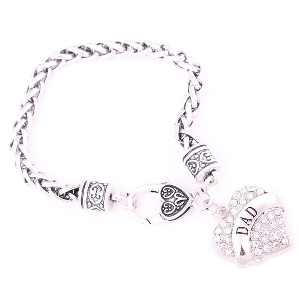 

charm bracelets special design heart bracelet for female gift daughter dad written white crystals fashion jewelry zinc alloy drop, Golden;silver