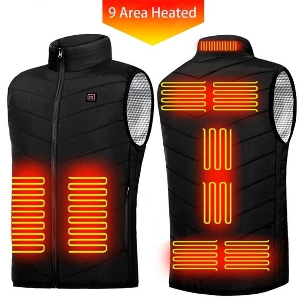 

9 areas heated vest men women usb electric heating jacket thermal waistcoat winter hunting outdoor cloth 210925, Black;white