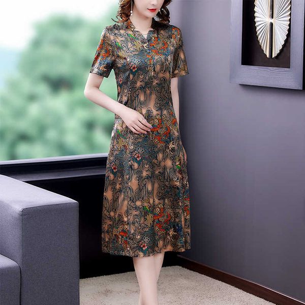 

xiangyun gauze silk drs women's 2021 summer lady mother mulberry medium length skirt, Black;gray
