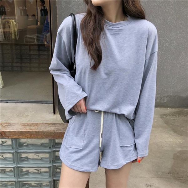 

women's tracksuits alien kitty 2021 autumn sports suits chic women casual loose sweatshirts high waist straight wide leg shorts two pie, Gray
