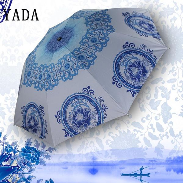

umbrellas yada design blue and white porcelain umbrella anti-uv rainproof sun rainy fold parasol chinese style yd241