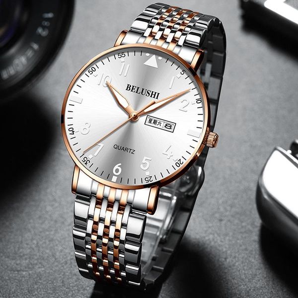 

wristwatches belushi fashion luxury men watch stainless steel waterproof date quartz wristwatch business mens watches relogio masculino, Slivery;brown