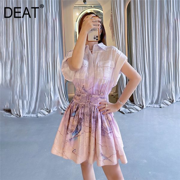 

women color patchwork printing pocket single breasted dress polo neck short sleeve slim fashion tide summer 7e0887 210421, Black;gray