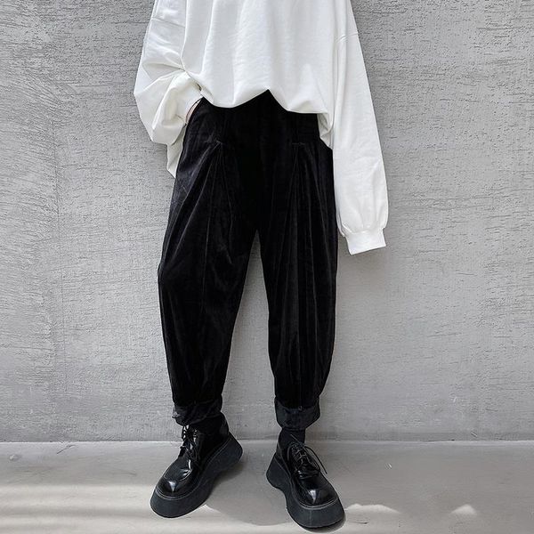 

autumn dark men's loose velvet casual pants thickened wide leg hairstyle straight tube capris trend, Black