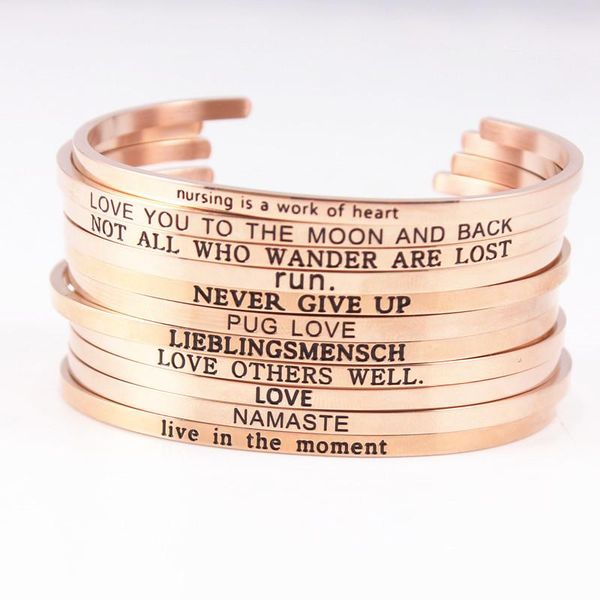 

bangle 10pcs random mix fashion stainless steel classic cuff rose gold women hand imprint engraved words mantra bracelet jewelry, Black