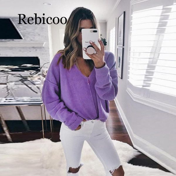 

women's sweaters autumn 2021 pullover jumper v-neck solid loose sweater female pullovers women warm winter knitted pull, White;black