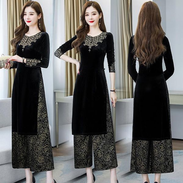 

ethnic clothing 2021 aodai improved vietnam cheongsam style set chinese embroidery sets woman traditional vintage ao dai elegant party dress, Red